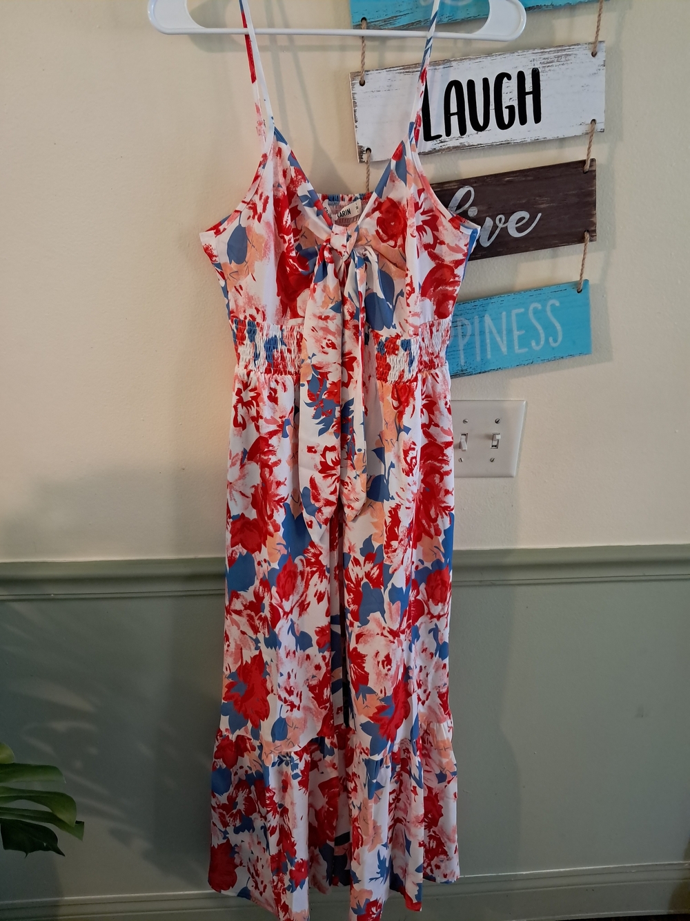 Grace Karin Red & Blue Floral Tie-Front Maxi Dress